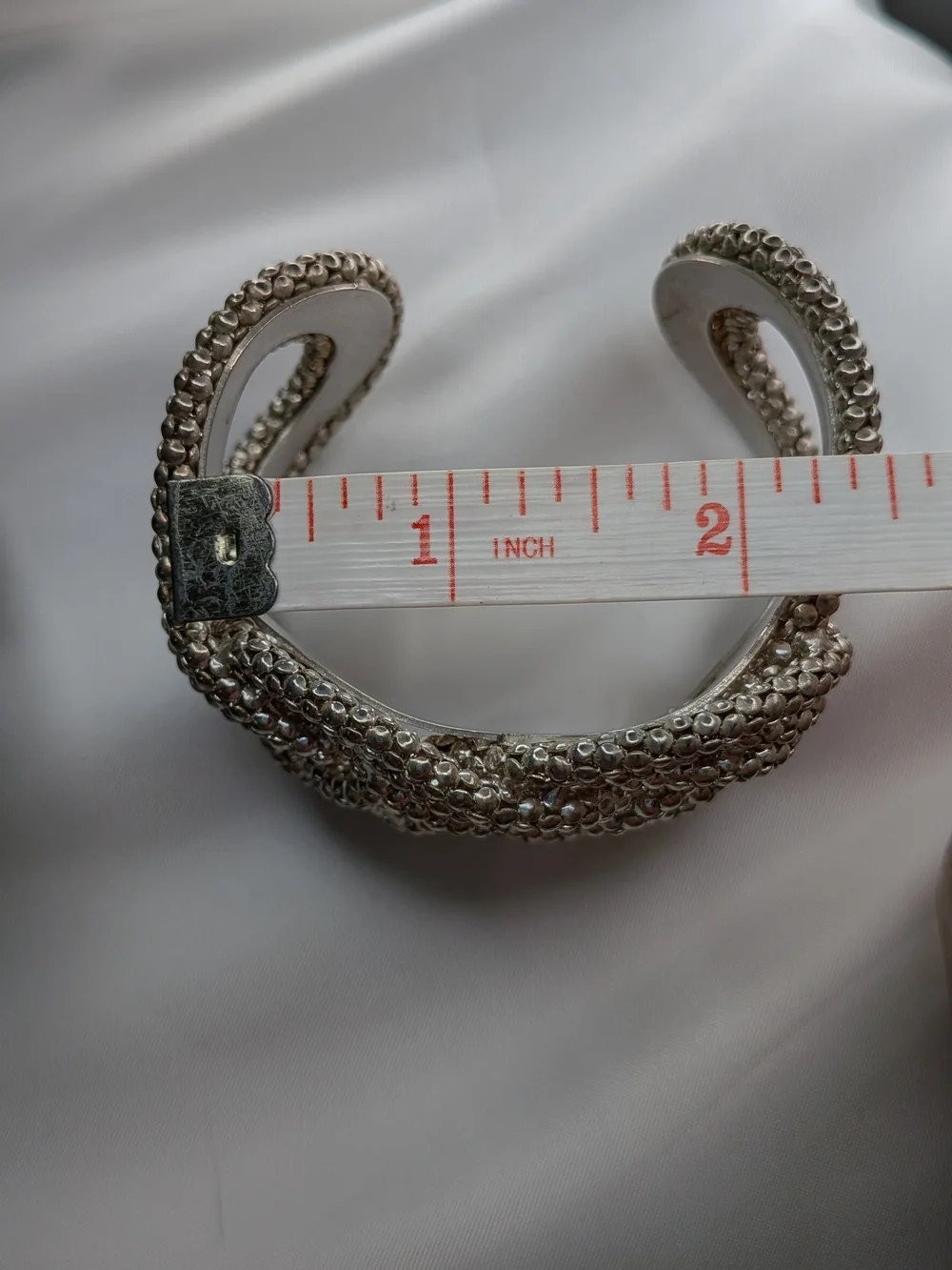 Silver Tone Woven Knot Flexible Cuff Bracelet Textured Caviar Bead Statement
